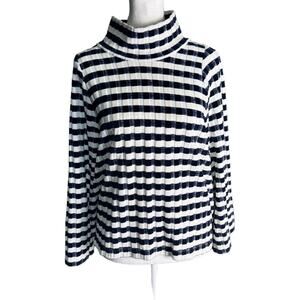 Madewell Texture & Thread Womens Ribbed Top In Navy Velvet Stripe, Size Small